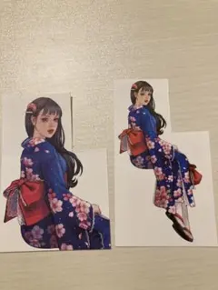 着物女性アニメステッカー2枚セット