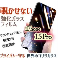 【iPhone15Pro】覗き見防止 強化ガラスフィルム 硬度9H プライバシー