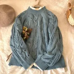 新品★サマンサモスモス★blue★サックスブルー⋆ケーブル編ニット＊プルオーバー