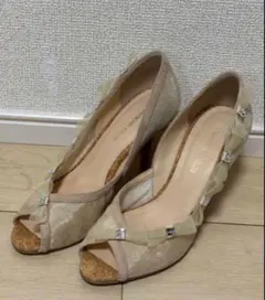 美品 ストロベリーフィールズ オープントゥ パンプス 23 ヒール