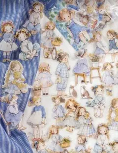 【B】コラージュ素材　PETステッカー　ブルー　ドールハウス　おすそ分け　20枚