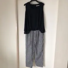 レディーラックルカ　ノースリーブサロペット　ネイビー　ギンガムチェック