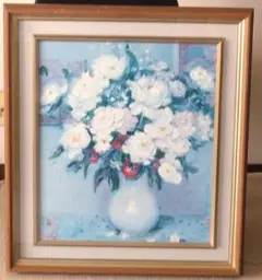 ⭐ 申龍子 S.RYUKO 油絵 油彩 花 静物画 韓国人作家 額装 真作 絵画
