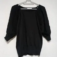 index☆パフスリーブ袖デザインカットソー☆ニット☆BLACK・Lサイズ
