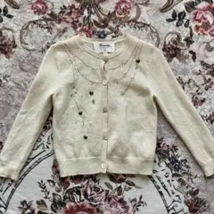 Bonpoint アイボリー ビーズ刺繍 カーディガン サイズ4