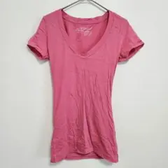 アメリカンイーグル VネックTシャツ 半袖 無地 XS ピンク 綿 細身のサムネイル
