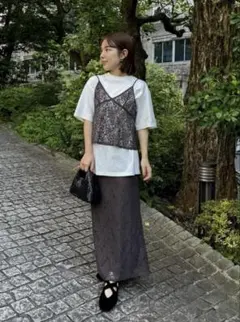 最終価格❣️ バックリボンキャミソールビスチェ&レースシンプルナロースカート