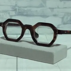 新品 伊達メガネ オクタゴン 黒べっ甲柄 クリアレンズ 軽量 男女兼用