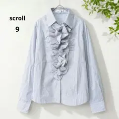 scroll フリルブラウス 9R ストライプ 長袖 オフィス 白×ブルーのサムネイル