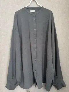 青　スタンドカラーシャツ　オーバーサイズ