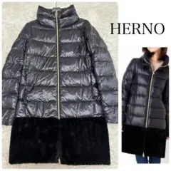 HERNO ヘルノ エコファー フーデッドジャケット 40 ブラウン 総柄裏地 