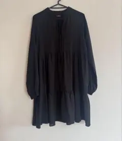 ティアードワンピース チュニック 長袖 ブラウス 黒 シャツ ブラック