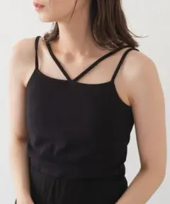 Kastane カスタネ カップ付ストレッチコットン紐キャミ ブラックのサムネイル