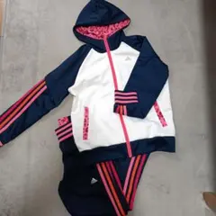 adidas フード付きジャージ ネイビー/ホワイト/ピンク