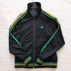 00sアディダス トラックジャケット 黒 緑 XO ジャージ Y2K 万国旗タグ