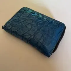 希少カラー 本クロコ 、財布 ラウンドファスナー ブルー レザー 本革