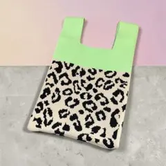 156:新品/ニットバッグ/トートバッグ/ハンドバッグ レオパード柄(ヒョウ柄)