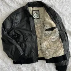 定番人気 裏地地図 A-2 レザー フライトジャケット 黒　XLサイズ