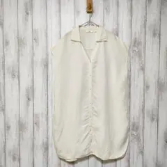 ユニクロ (L)　リネンブレンド ロングシャツ　麻レーヨン　フレンチスリーブ