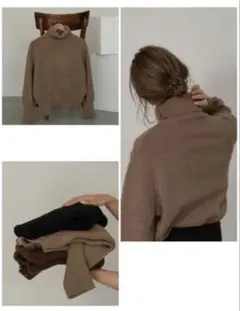 タートルネック ニット ブラウン 長袖 シンプル エミレ