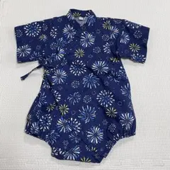 【日本製】ベビー甚平・浴衣 ロンパース 80cm ネイビー 花火柄 綿100%