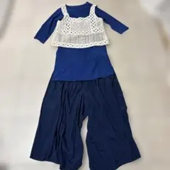 ワールド grove ワイドパンツ ビンテージ調チュニック レースベストセット