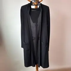 GORGE ブラックリブ編みカーディガン パーカー付き