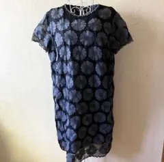 Dot＆Stripes CHILD WOMAN オーガンジー　花刺繍ワンピース紺のサムネイル
