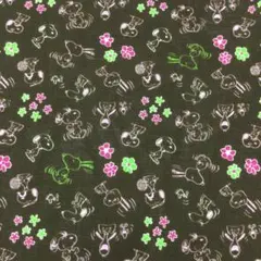 【希少】スヌーピーSNOOPY 生地1ｍ フラワー＆スヌーピー ブラウン