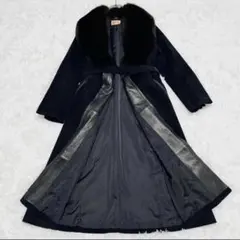 リアルシープレザー フォックスファー ムートン ロングコート XL ブラック