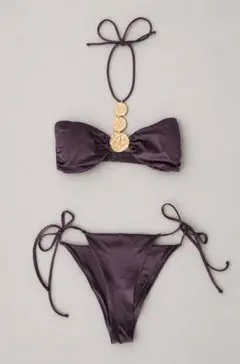 未使用 ZARA メタルパーツ バンドゥビキニ 上下セット M パープルのサムネイル