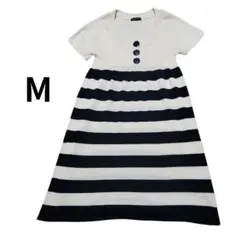 【美品】ボーダーニット 半袖 ミニワンピース M