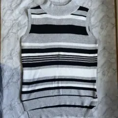 ボーダーノースリーブニット ニットベスト トップス モノトーン Fサイズ