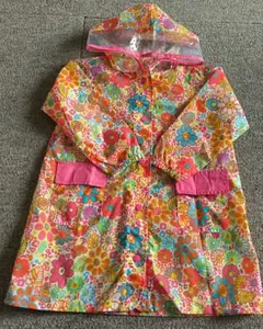 カラフル花柄 ベビー·キッズレインコート 90〜100cm