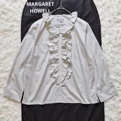 美品✨マーガレットハウエル フリルブラウス コットン 洗える ストライプ