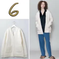 超美品 6(ROKU) モヘア シャギー Vネック カーディガン 白