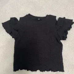 GU ブラック フリル袖 Tシャツ 130