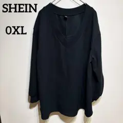 SHEIN 【0XL】長袖トップス ブラック Vネック 黒 ロンＴ ゆったり