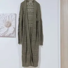 earth music&ecology レース編みロングカーディガン オリーブF