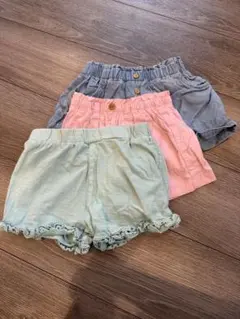ショートパンツ 3点セット (デニム風、ピンク、ミント)