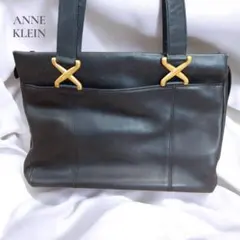 ANNE KLEIN トートバッグ ゴールド金具 ブラック レザー大容量のサムネイル