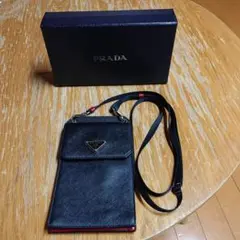 超美品 PRADA プラダ スマホショルダー サフィアーノ/レッド 付属品有り