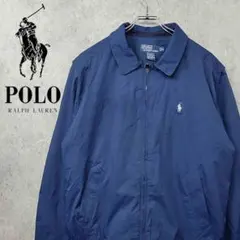 古着 90s ポロ ラルフローレン 刺繍ロゴ ナイロンジャケット ネイビー XL