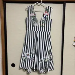 Chesty チェスティ　刺繍　花柄　ストライプジャンパースカート　ワンピース