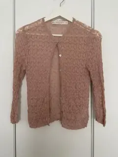 Zaraknit ピンク レース編み 五分袖カーディガン