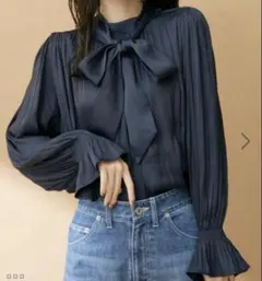 VIS 【2WAY】割繊リボンボウタイブラウス ネイビー