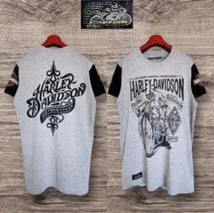 Harley-Davidson Tシャツ 両面プリント グレー × 黒 L