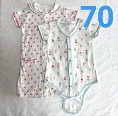 前開き ロンパース 70 襟付き 水玉 アイス 半袖 女の子