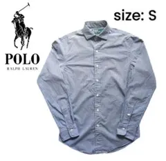 ポロバイラルフローレン ギンガムチェック 長袖シャツ S 青 白 コットン