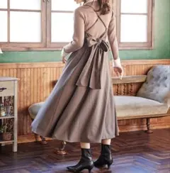 Mサイズ バックリボン ブラウンキャミワンピース